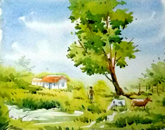 Landscape, watercolor painting, 2017