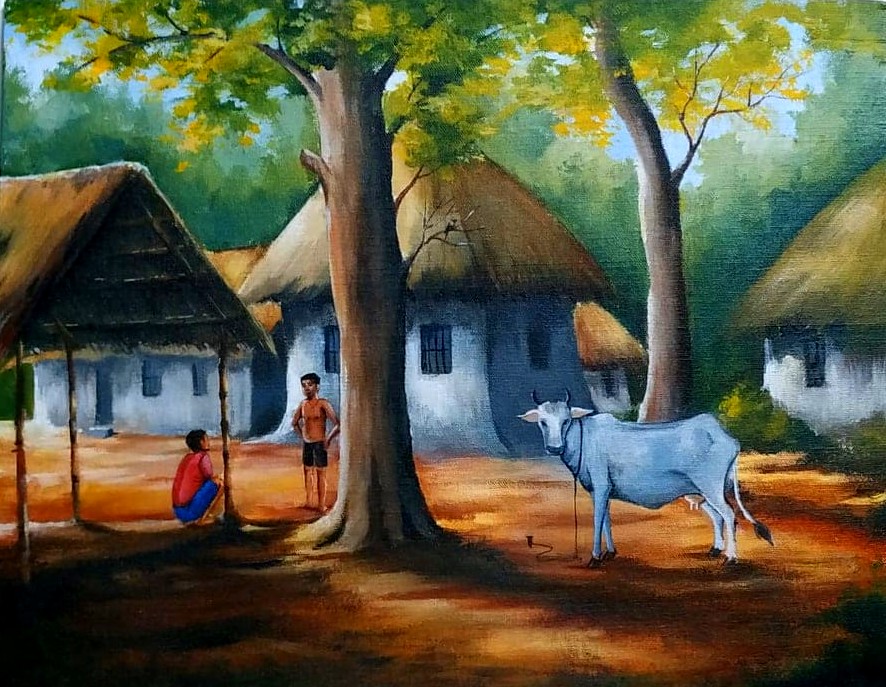 Indian Village, acrylic painting, 2021